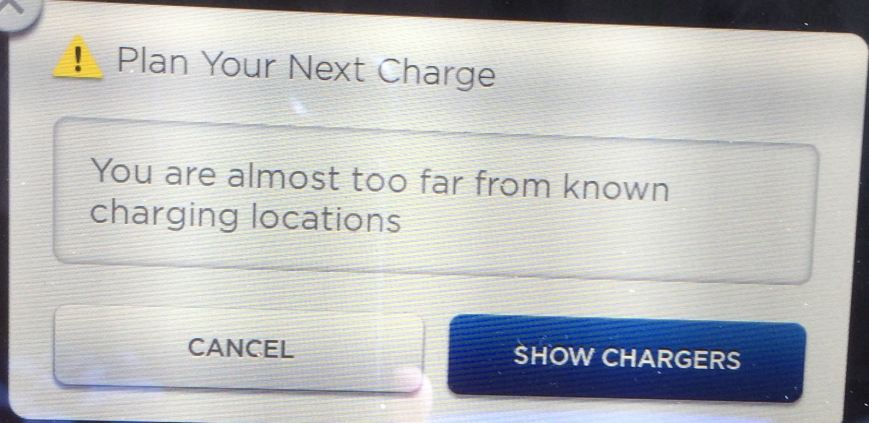 Unexpected Mid Journey Warning too Far Away From  Any Chargers